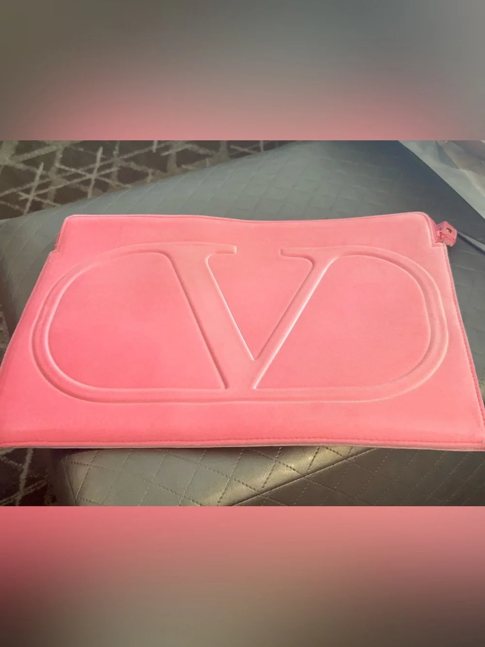 Valentino Coral Pink Embossed V Logo large Soft Velvet Laptop Sleeve